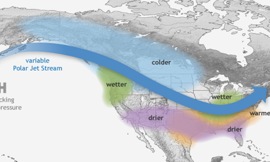 The weather pattern known as La Niña brings wetter weather to the Pacific Northwest but drier conditions to Southern California. Image: National Oceanic and Atmospheric Administration