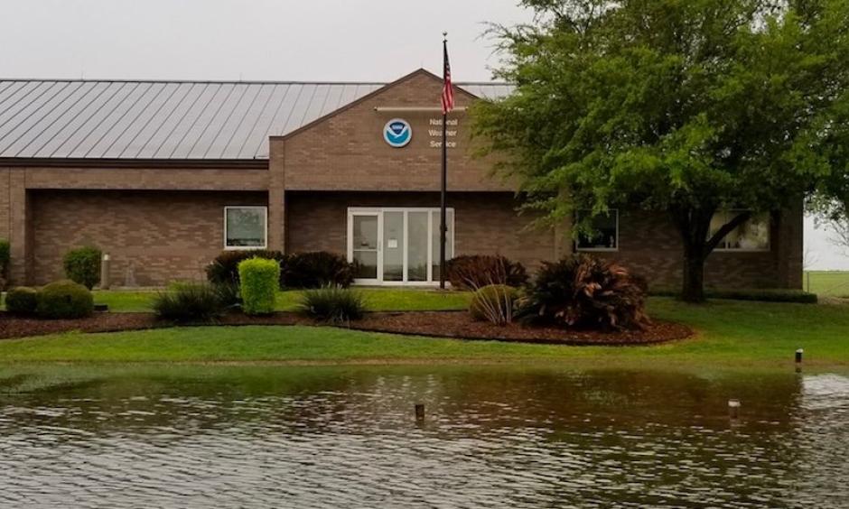 High water hit the grounds of the National Weather Service in New Braunfels, TX, following more than 3" of rain overnight into Wednesday morning, March 28, 2018. Photo: NWS Austin/San Antonio