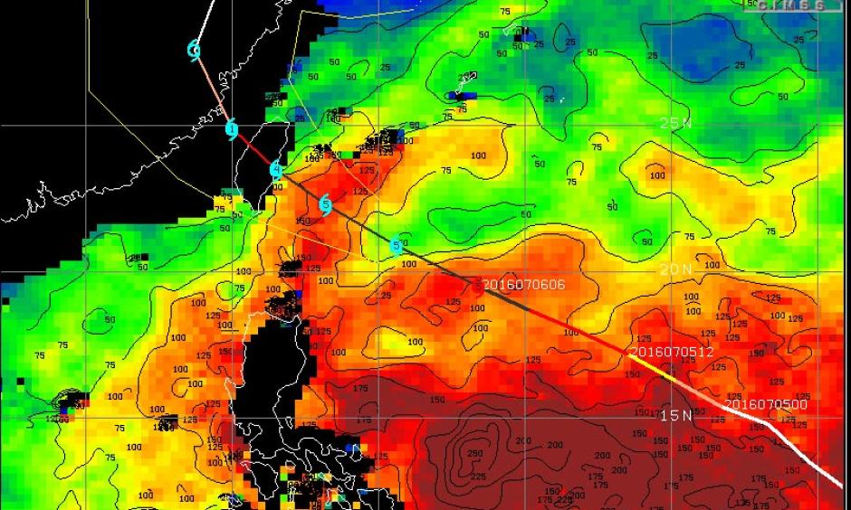 Total Ocean Heat Content (in kilojoules per square centimeter) on July 6, 2016. Image: University of Wisconsin/CIMSS