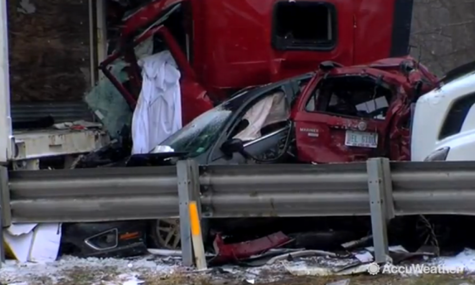 This image shows the scene of a pileup involving up to 40 cars near Fowlerville, Michigan, on Thursday, Dec. 8. Photo: AccuWeather