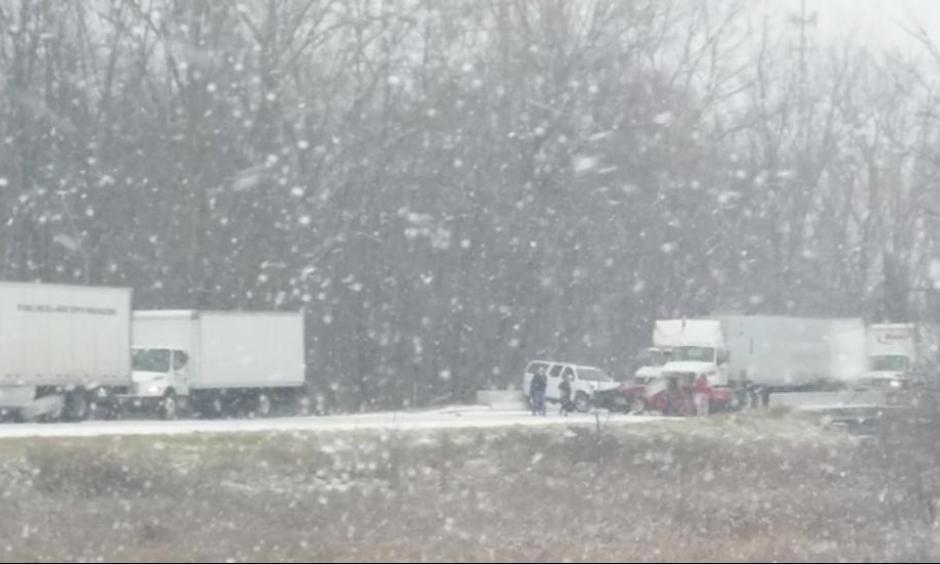 A shot of the major pileup that occurred on I-96 near Fowlerville, Michigan, Thursday morning. Photo: The Weather Channel