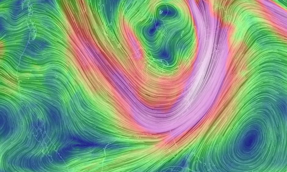 Mid-level winds associated with the displaced polar vortex early on Jan. 7, 2014. Image: earth.nullschool.net