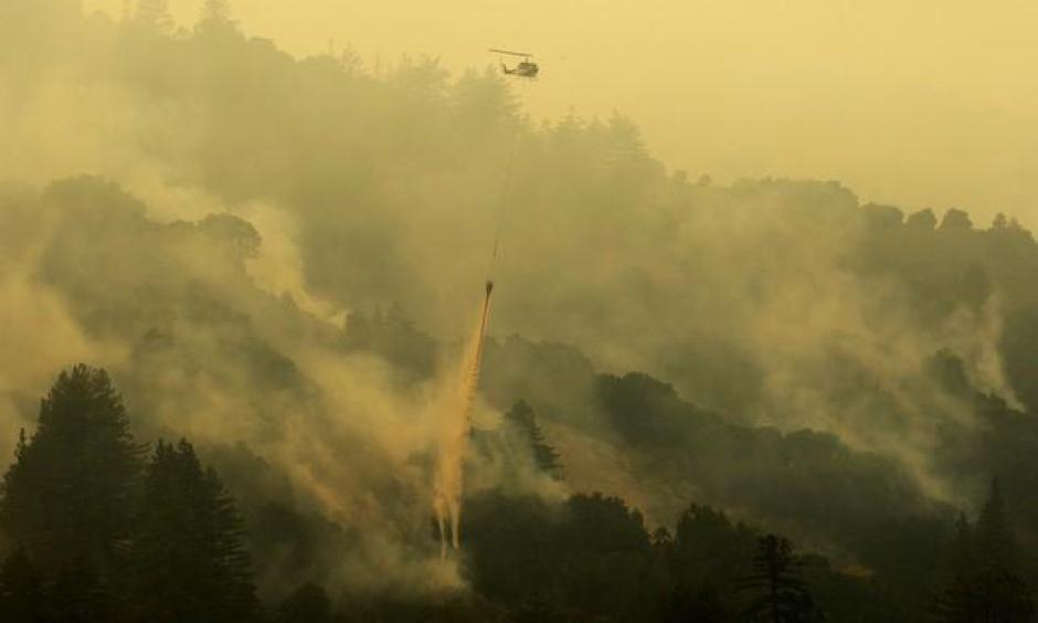 A firefighter stands on steep terrain while fire crews create fire breaks at Garrapata State Park during the Soberanes Fire north of Big Sur, California, U.S. July 31, 2016. Photo: Michael Fiala, Reuters