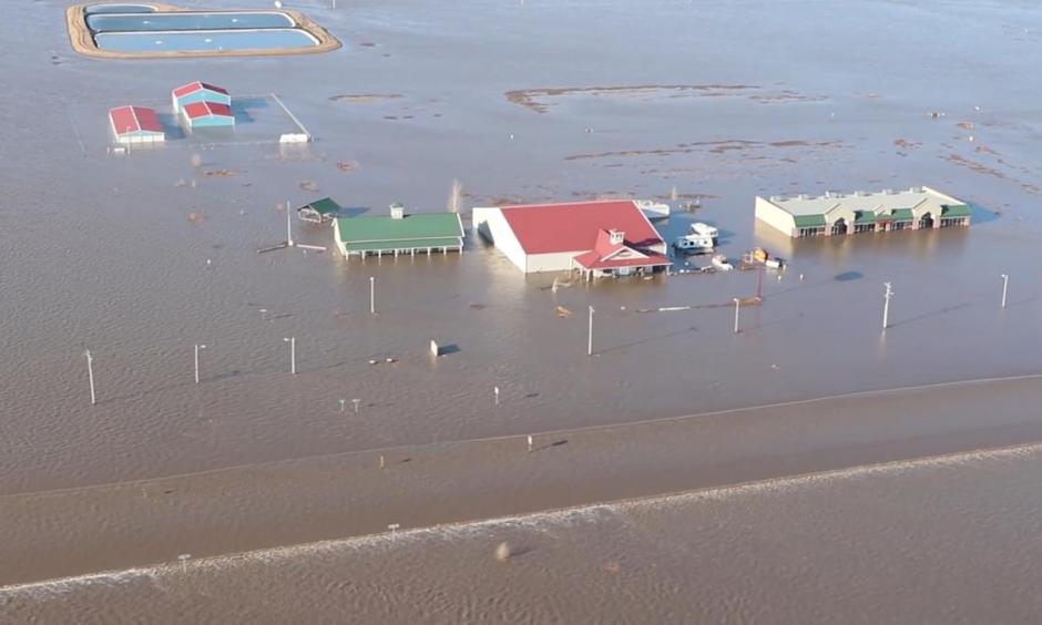 Flooded areas are seen near Nebraska City, Nebraska, U.S., March 20, 2019 in this still image taken from a video obtained from social media on March 21, 2019. Photo: Courtesy Nebraska State Patrol, via Reuters