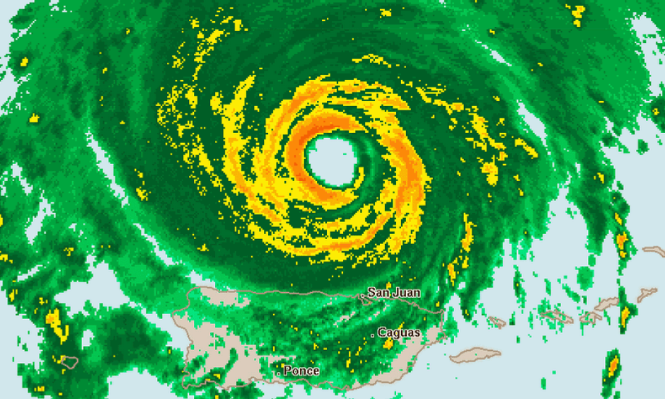 Radar image of Irma from the Puerto Rico radar at 9 pm EDT September 6, 2017. Image: NOAA