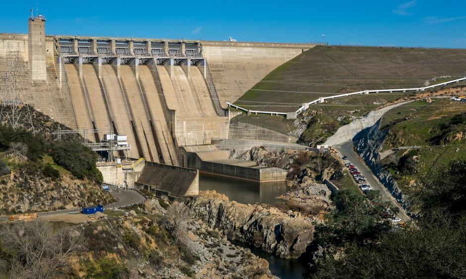 The dam at Folsom Lake is viewed on January 28, 2015 in Folsom, California. Located just east of downtown Sacramento, this city of 78,000 people is home to Folsom Prison, Intel, and Folsom Lake State Recreational Park. Photo: George Rose, Getty Images