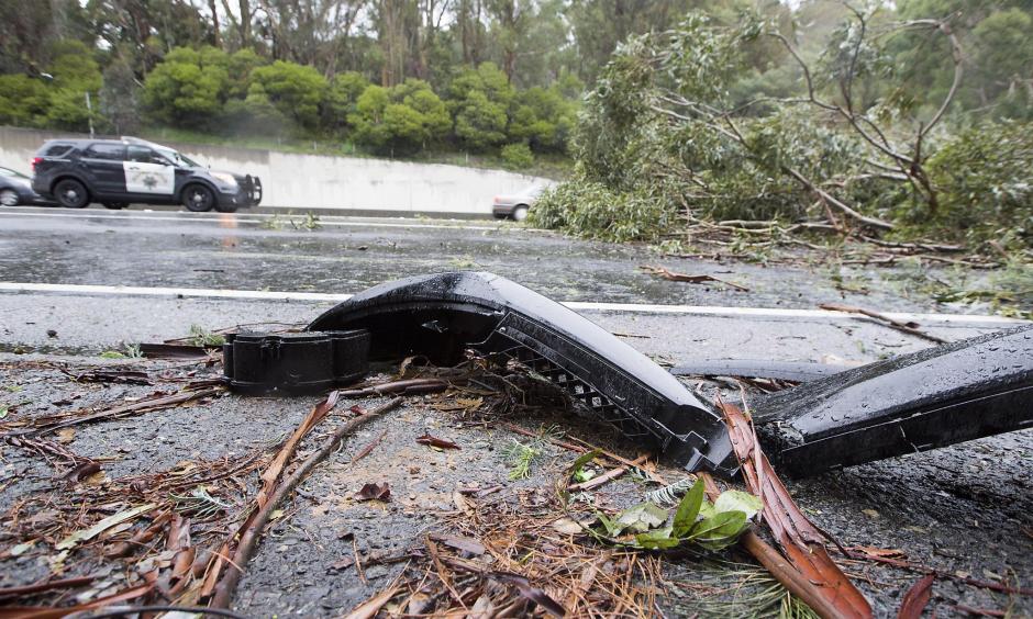 A eucalyptus tree fell across the southbound exit ramp at Highway 13 and Redwood Rd., Saturday, Jan. 7, 2017 in Oakland, CA. Photo: Eric Kayne, Special To The Chronicle