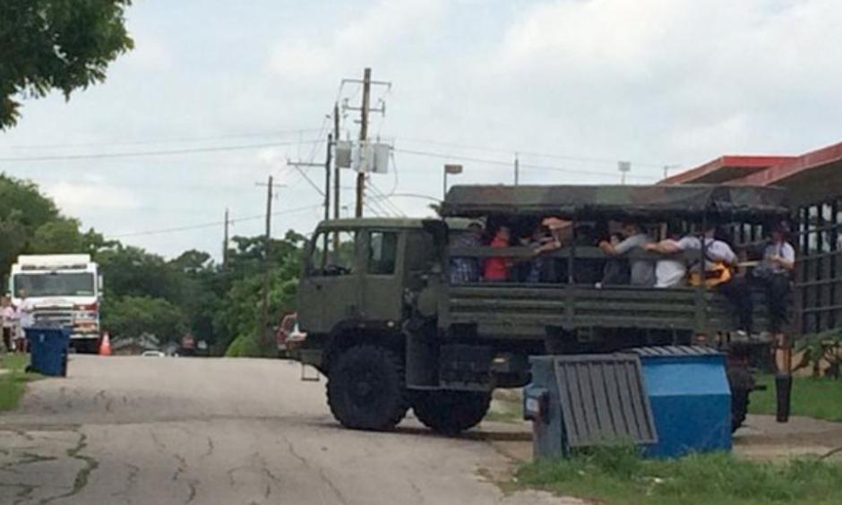 Residents trying to leave Rosenberg, Texas, ahead of rising waters early Tuesday afternoon. Photo: Rosenberg Police Department