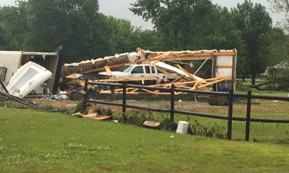 Damage from a likely tornado is seen in Rogers County, Oklahoma, on Thursday, May 11, 2017. Photo: Tiffany Alaniz, FOX23