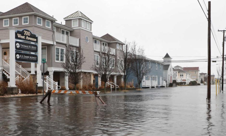 Flood waters at 7th Street and West Avenue in Ocean City, N.J., almost stretch from bay to ocean Monday during high tide. Photo: Thomas E. Briglia