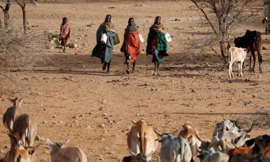 Turkana women carry canisters to get water from a borehole near Baragoy, Kenya February 14, 2017. Photo: Goran Tomasevic, Reuters