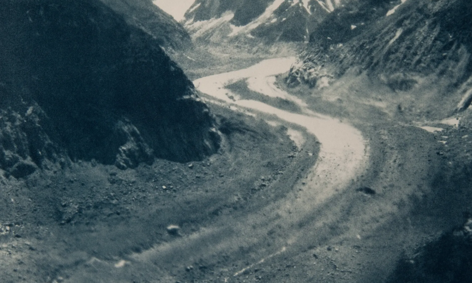 Artist Emma Stibbon’s cyanotype ‘Mer de Glace, June 2018’. The Mer de Glace, at Chamonix, has retreated by two kilometers from its 1850 position. Photo: Emma Stibbon, courtesy of Alan Cristea Gallery