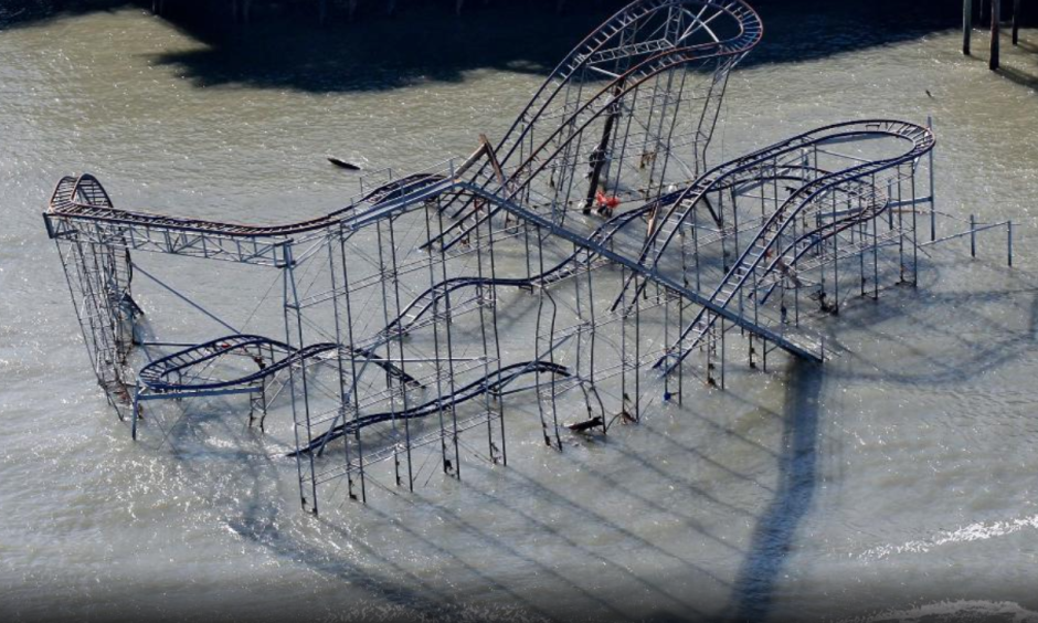 Roller coaster in the Atlantic Ocean in Seaside Heights, N.J., after Superstorm Sandy.