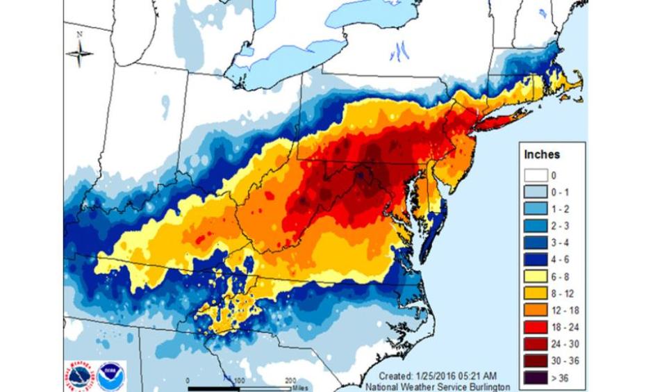 An analysis of the snowfall from Jonas. Image: NOAA