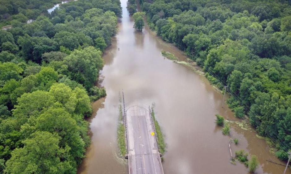 Floodwater covers Highway 3 on May 30 where the Marys and Mississippi Rivers converge near Chester, Ill. Record flooding has inundated the central U.S. this spring. Photo: Scott Olson, Getty Images