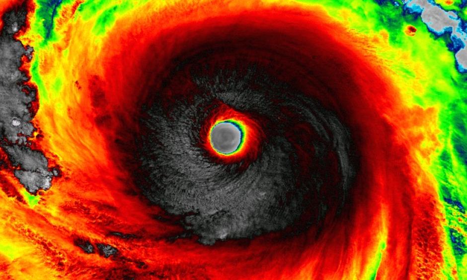 This infrared image of Super Typhoon Soudelor by the Visible Infrared Imaging Radiometer Suite (VIIRS) sensor aboard NASA’s Suomi NPP satellite. Image: NASA