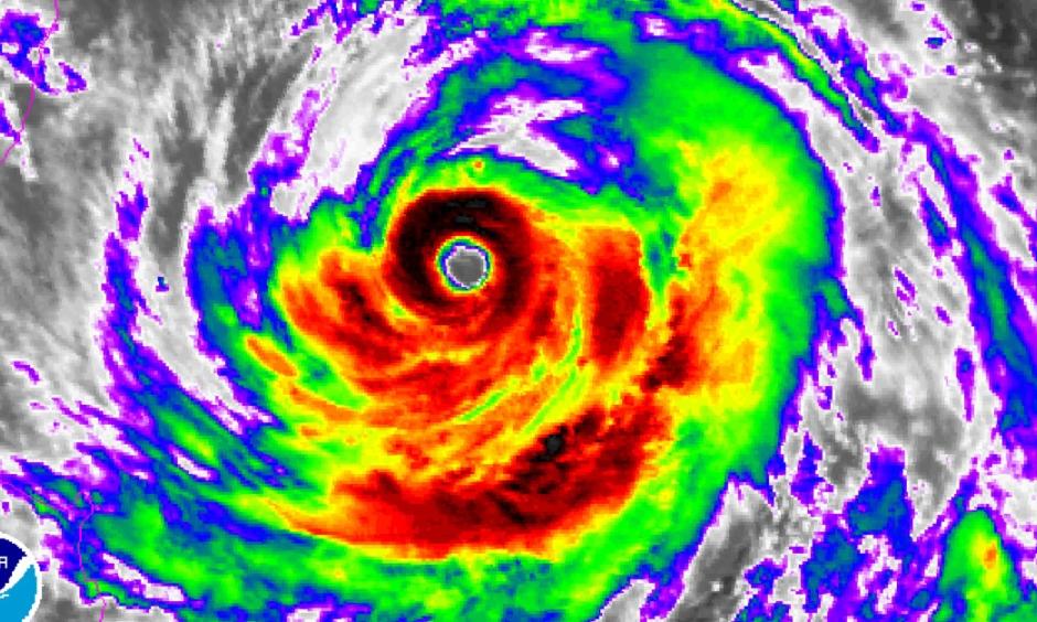 Infrared satellite image of Typhoon Soudelor on Thursday August 6, 2015. Image: NOAA