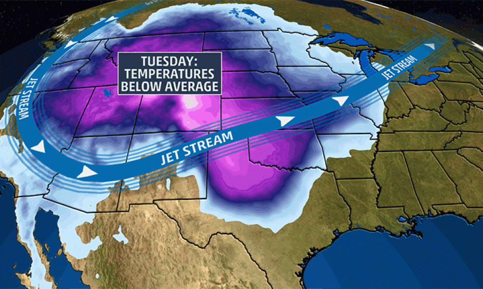 A front sweeping across the country will bring temperatures that are well-below average in many areas.