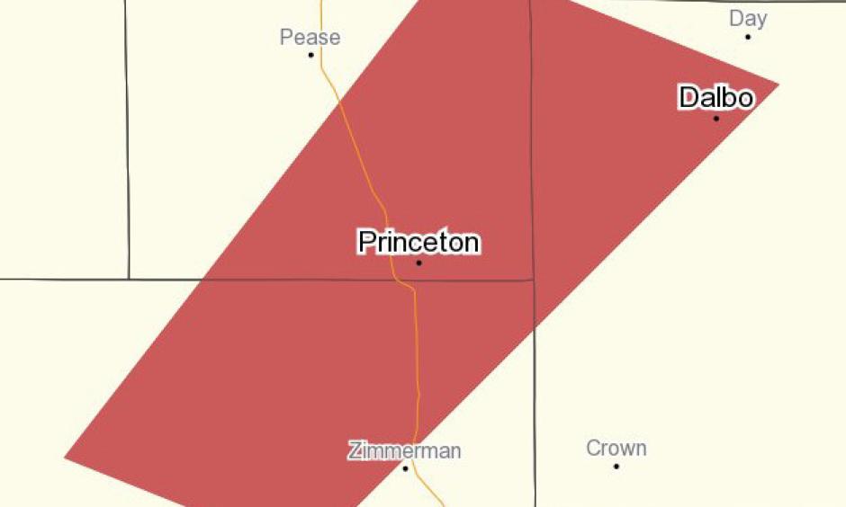 Tornado Warning including Princeton MN, Dalbo MN until 6:15 PM CST. Image: NWS