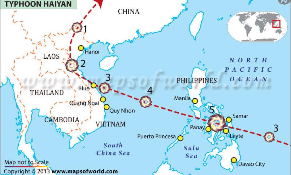 The path taken by Typhoon Haiyan. Image: Maps of World