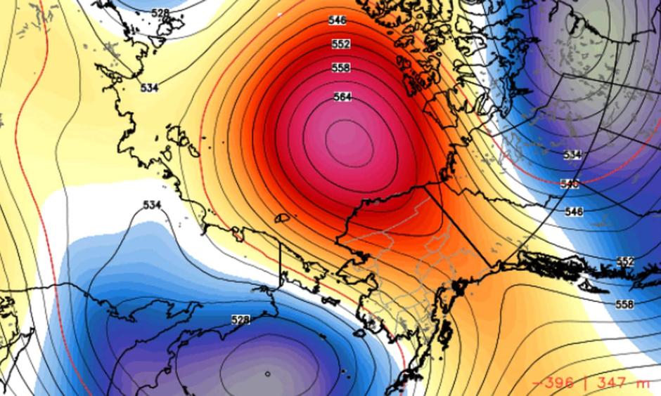 Model simulation of high-pressure ridge over Alaska in the first five days of October. Image: WeatherBell.com