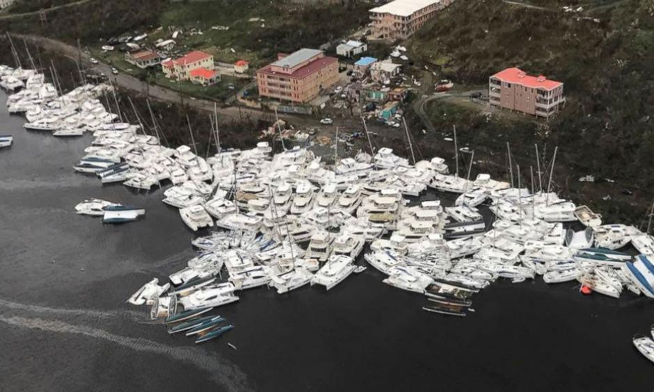 This photo provided by Caribbean Buzz shows boats clustered together after Hurricane Irma Friday, Sept. 8, 2017. The death toll from Hurricane Irma has risen to 22 as the storm continues its destructive path through the Caribbean. The dead include 11 on St. Martin and St. Barts, four in the U.S. Virgin Islands and four in the British Virgin Islands. Photo: Caribbean Buzz via AP