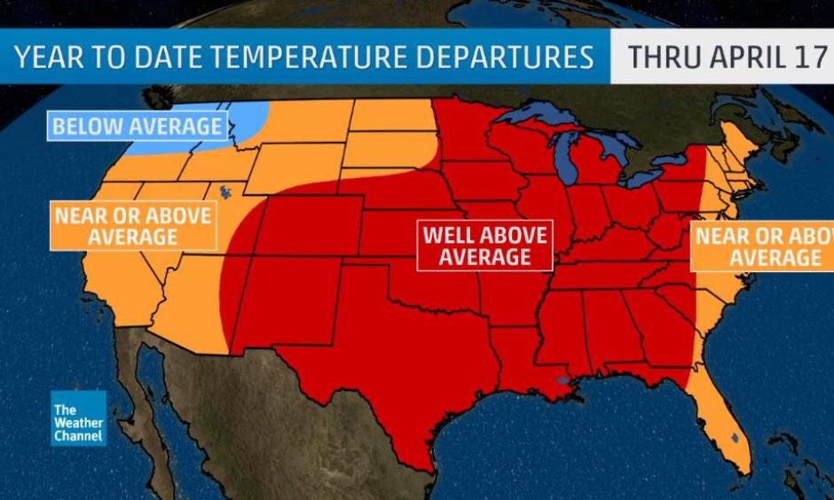 Year to date temperature departures through April 17. Image: Data from Southeast Regional Climate Center