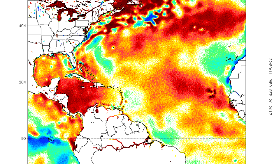 Map Atlantic Sea Surface Temperature Anomaly, September 20, 2017
