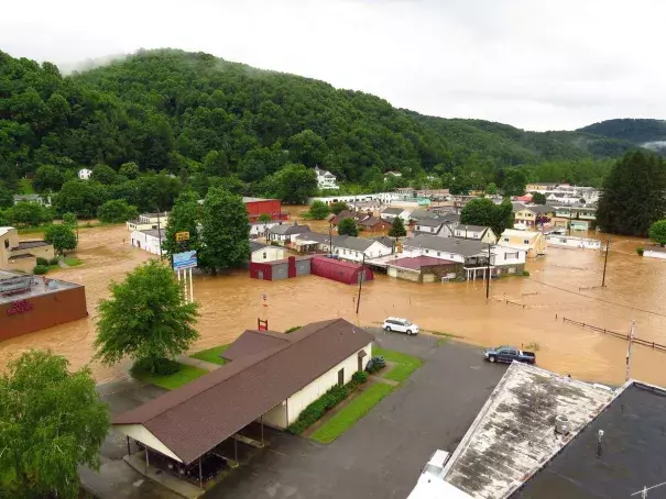 Flooded neighborhood in West Virginia.