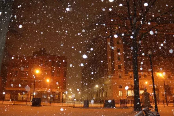 These photos of downtown Worcester, taken at 6 a.m., show the early effects of what could be the state's largest snowfall this year. Photo: Masslive