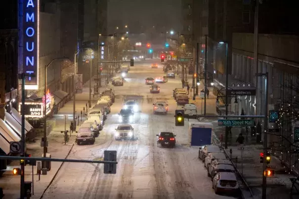 Snow blankets the 16th Street Mall on Saturday, March 2, 2019 in Denver, CO. Credit: Chet Strange, Special to The Denver Post