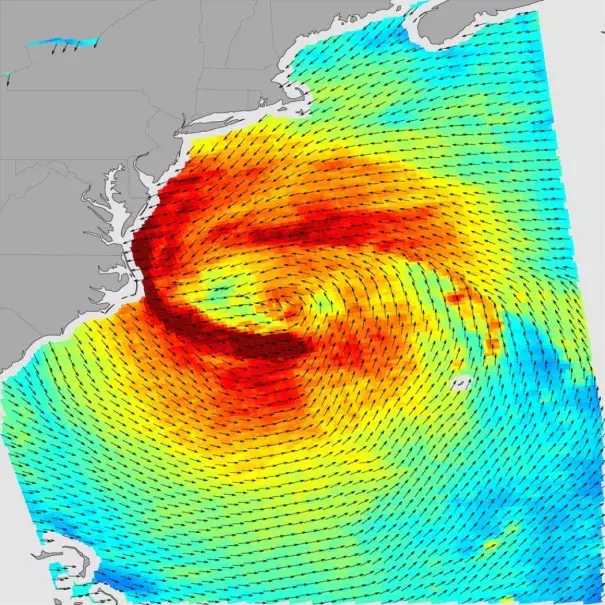 NASA visualization of the wind field associated with Hurricane Sandy as it approached the Mid-Atlantic coast on Oct. 28, 2012. Photo: NASA
