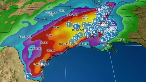 Estimated Rainfall and Flood Reports. Image: The Weather Channel