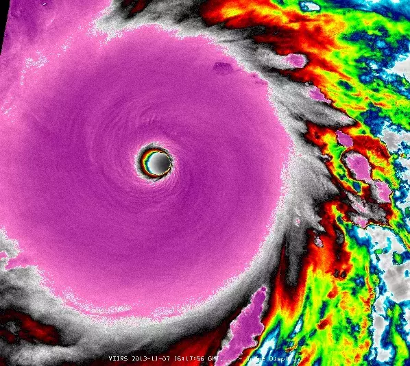 Super Typhoon Haiyan becomes strongest storm to ever make landfall. Image: CIRA