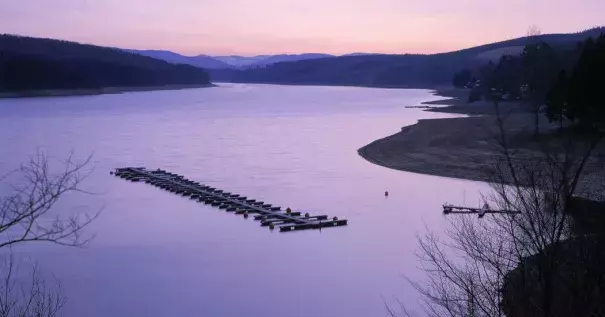 The Sorpe reservoir in northwest Germany, one of four freshwater reservoirs observed in a recent study that found that carbon dioxide absorbed in lakes, rivers and streams can affect entire ecosystems. Photo: Mauritius Images GmbH, Alamy