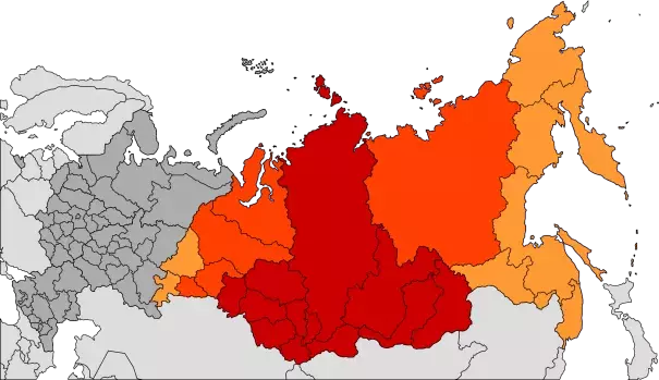 Map of Russian federal subjects belonging to Siberia. Image: Hellerick