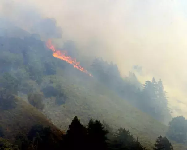 Flames from the Soberanes Fire run down Bixby Mountain near Palo Colorado Canyon on the northern Big Sur Coast on Monday July 25, 2016. Photo: David Royal - Monterey Herald