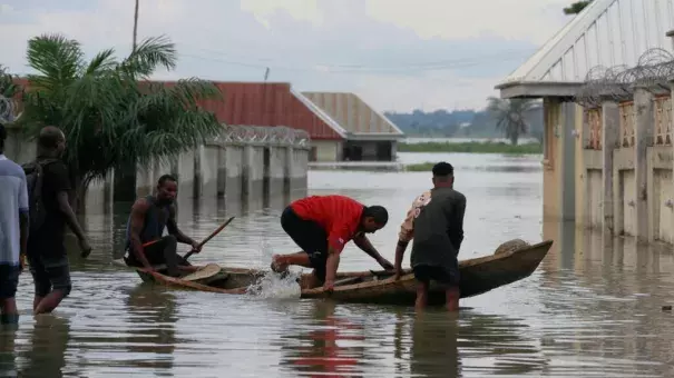 A flooded street close to the banks of Benue River in Makurdi, central Nigeria, on September 30, 2022. Credit: Afolabi Sotunde, Reuters