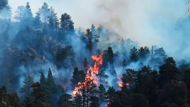 The Kruger Rock Fire burns in Estes Park, Colorado, on Tuesday, November 16.