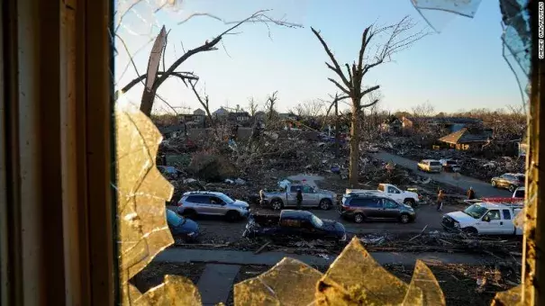 The devastation in Mayfield, KY on December 12th. (Credit: Cheney Orr/Reuters)