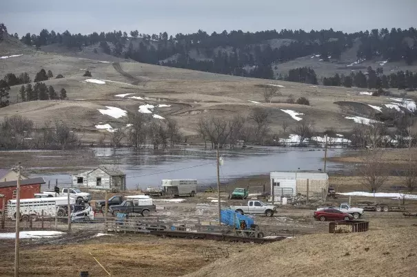 In this Monday, March 25, 2019 photo, water from White Clay Creek pools near the ranch of Ernie Little on the Pine Ridge Indian Reservation, near Pine Ridge, S.D. Photo: Ryan Hermens, Rapid City Journal via AP