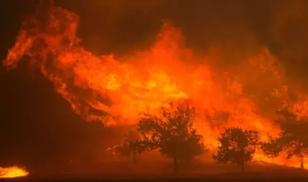 A wildfire raging out of control in California is consuming houses like a "freight train", it has been warned. Photo: KL. FM 96.7