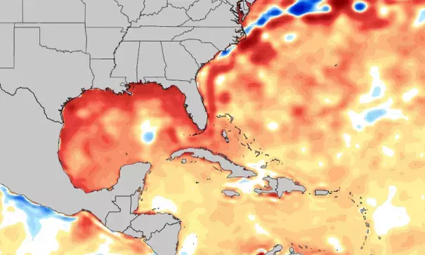 One anomaly factoring into the record warmth this winter (which may have larger ties) is an unusually warm Gulf of Mexico. Sea surface temperature anomalies are 2-5°C above normal. Image: Tropical Tidbits