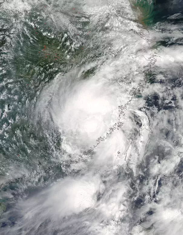Satellite view of Tropical Storm Nepartak over China on Sunday. Nepartak, which was downgraded from a typhoon as it made landfall over China, killed at least 12 people in Taiwan and China. Photo: NASA Goddard MODIS Rapid Response