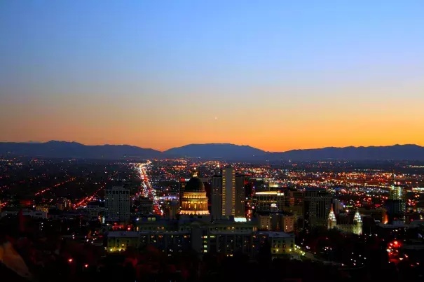 Salt Lake City, Skyline During Sunset. Image: Micah Sheldon, Flickr