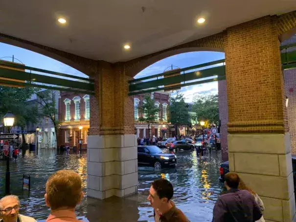 Flooding two hours before high tide in Old Town Alexandria on Saturday evening. Credit: Melanie Mayhew