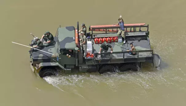 A rescue vehicle goes up Joor Road. Aerials of severe weather flood in East Baton Parish on Monday August 15, 2016. Photo: Bill Feig, Advocate