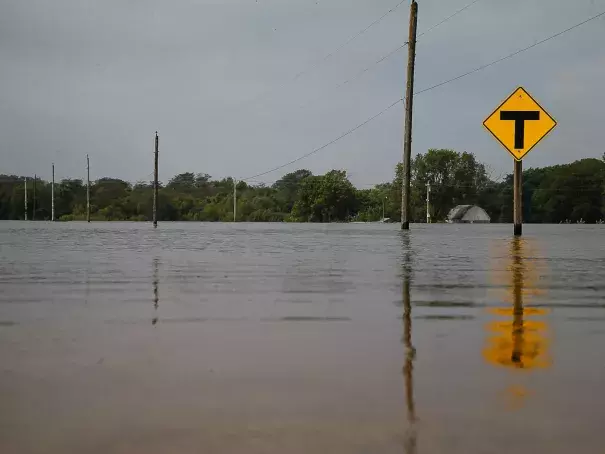 A gravel road sits underwater on Saturday, Sept. 24, 2016, in Cedar Falls. Photo: Brian Powers, The Register