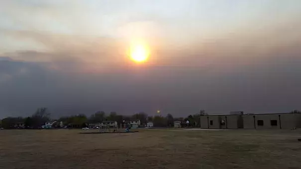 Smoke from wildfires in central Kansas were visible in Wichita, Kansas, on Wednesday, March 24, 2016. Photo: Guy Pearson, AccuWeather.com