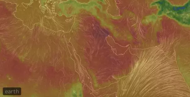 Temperatures across the Middle East in the midst of a heat wave on July 21, 2016. Click image to enlarge. Image: earth.nullschool.net